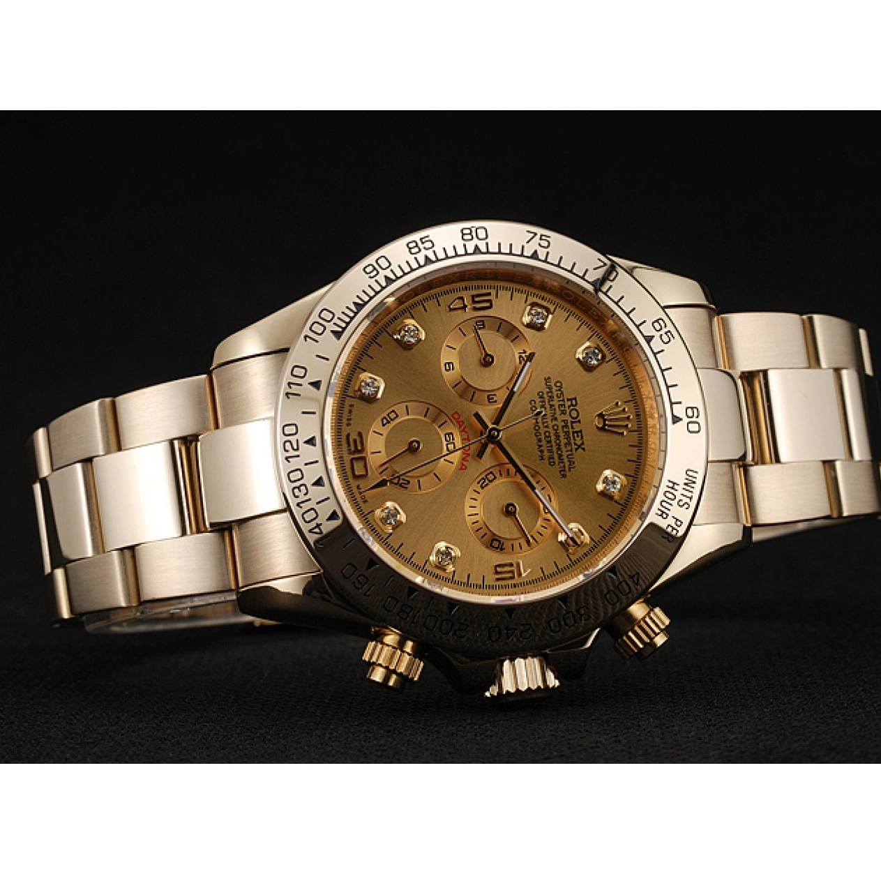 Aaa replica watch Gold And Case Daytona Cosmograph Numerals Diamond 1454245 Rolex Bracelet Brown Dial 0708